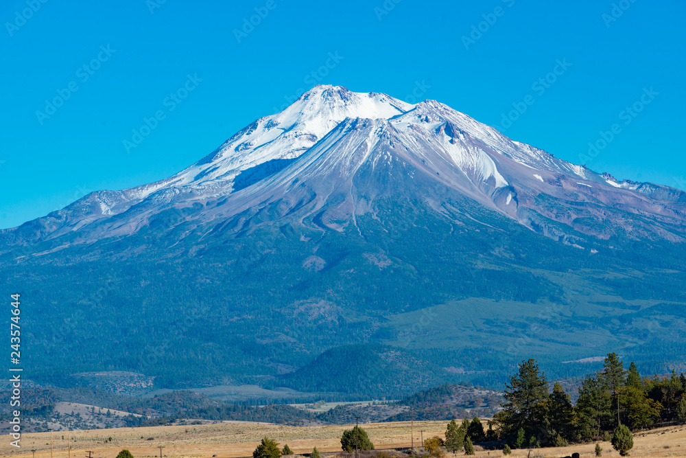 Mount Shasta dormant volcano with snow cap