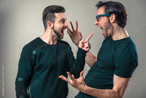 Принти на полотні Gay couple issues, boyfriends fighting and shouting at each other