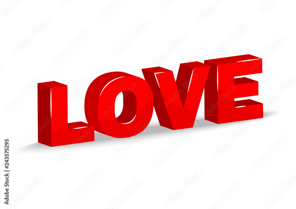 3d red inscription LOVE with shadow. Vector illustration 3d red inscription LOVE with shadow. Vector illustration