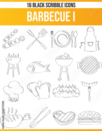 Scribble Black Icon Set Barbecue I