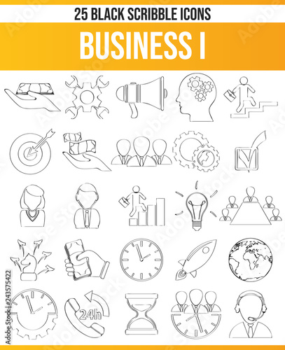 Scribble Black Icon Set  Business I