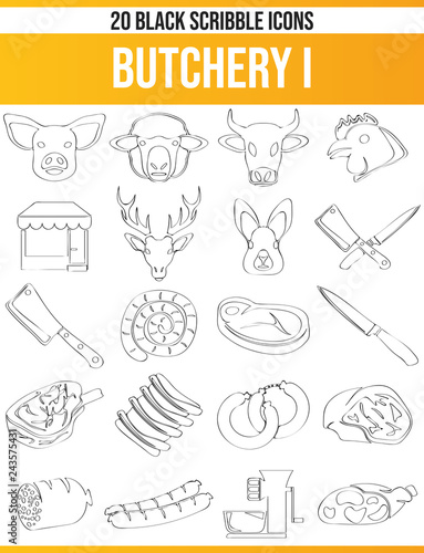 Scribble Black Icon Set Butchery I