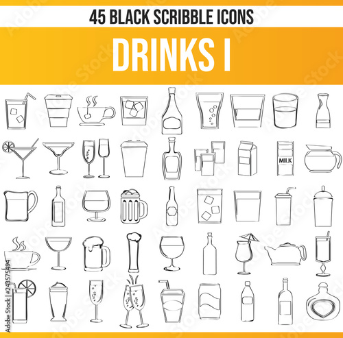 Scribble Black Icon Set Drinks I