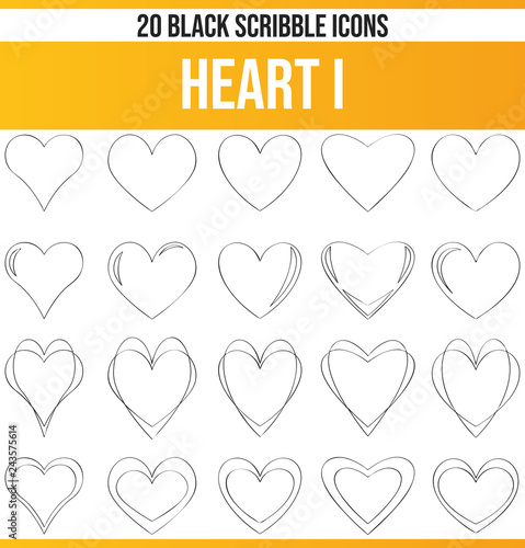 Scribble Black Icon Set Heart I