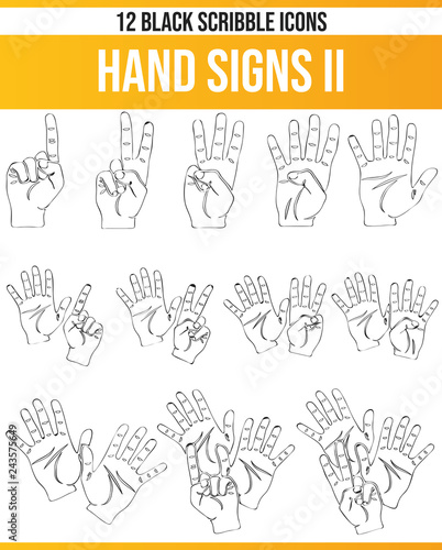Scribble Black Icon Set Hand Signs II