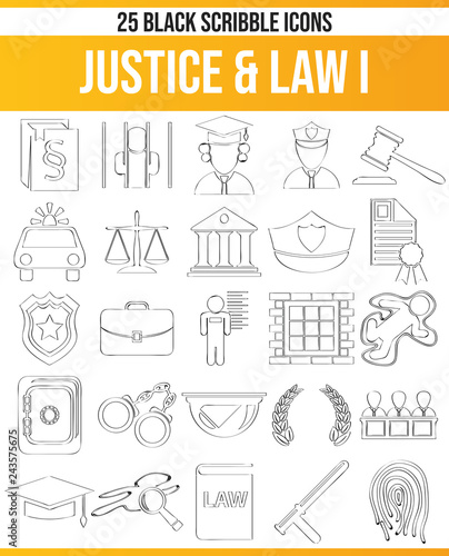 Scribble Black Icon Set Justice & Law I