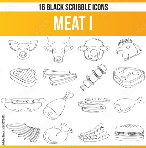 Scribble Black Icon Set Meat I