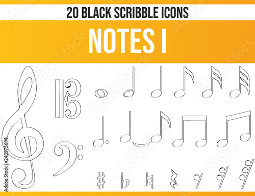 Scribble Black Icon Set Notes I