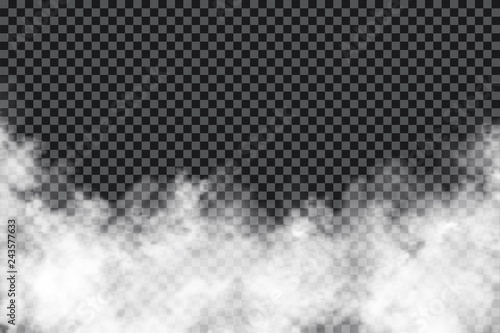 Dymne chmury na przezroczystym tle. Realistyczna mgła lub mgła tekstura na białym tle. Przezroczysty efekt dymu