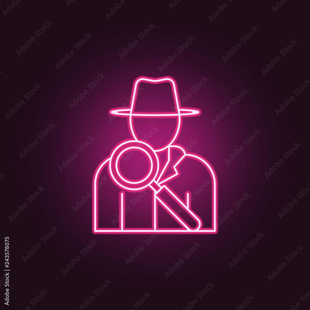 detective icon. Elements of Crime Investigation in neon style icons. Simple icon for websites, web design, mobile app, info graphics detective icon. Elements of Crime Investigation in neon style icons. Simple icon for websites, web design, mobile app, info graphics
