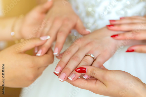 bride s manicure.Hands of bride place for text