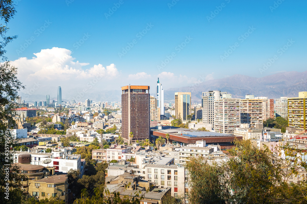 Fototapeta premium Aerial view of Santiago skyline - Santiago, Chile