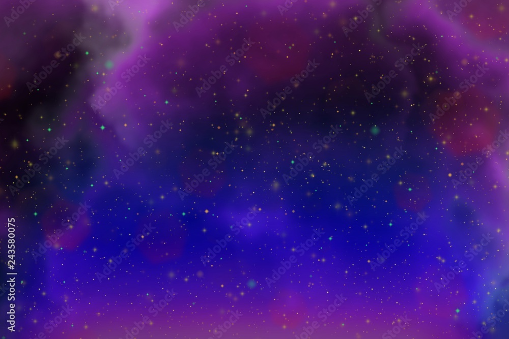 Fototapeta premium Abstract dynamic fantasy pink space and stars colorful background with sparks and clouds