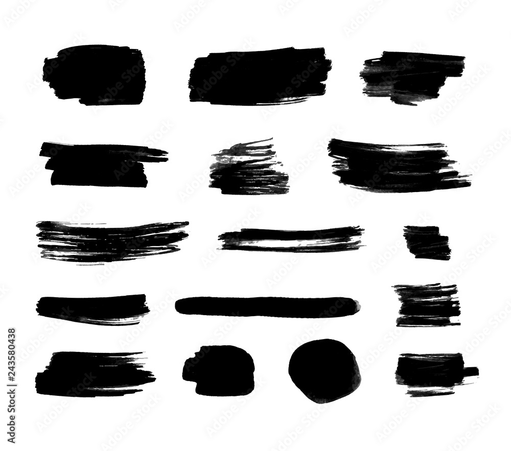 Vector Black Ink Set, Isolated on White Background, Brush Strokes. Vector Black Ink Set, Isolated on White Background, Brush Strokes.