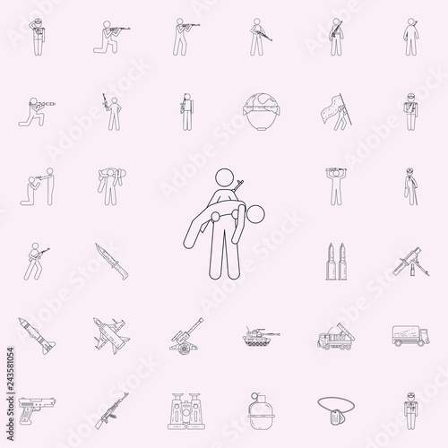 military helps a wounded man icon. Army icons universal set for web and mobile