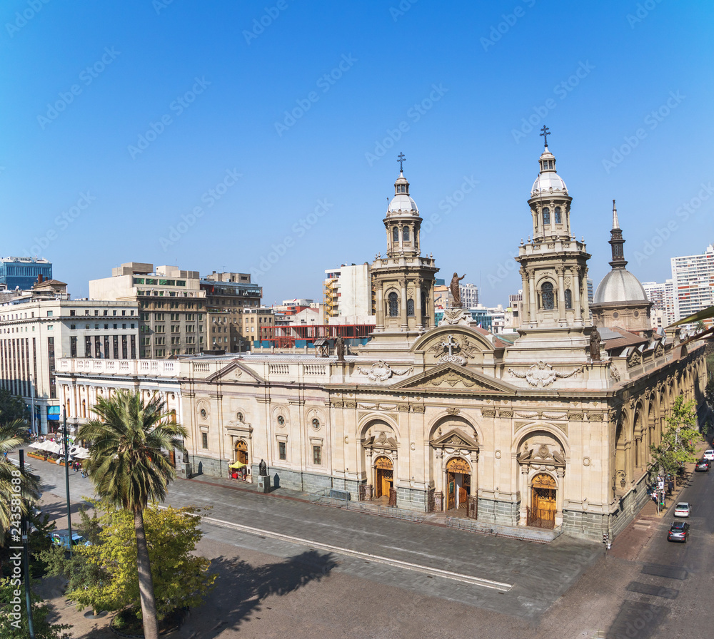 Aerial view of Santiago Metropolitan Cathedral at Plaza de Armas Square -  Santiago, Chile