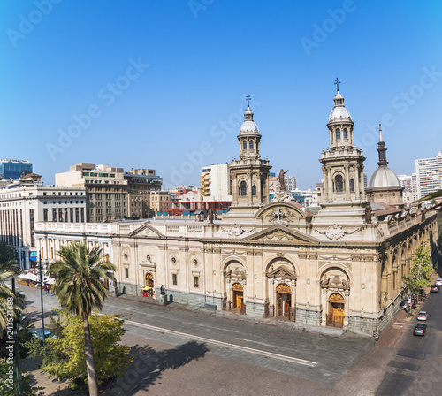 Aerial view of Santiago Metropolitan Cathedral at Plaza de Armas Square - Santiago, Chile