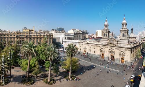 Aerial view of Plaza de Armas Square and Santiago Metropolitan Cathedral - Santiago, Chile