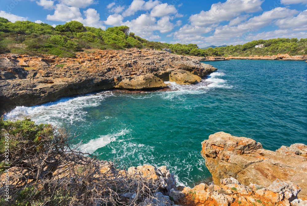 Beautiful bay beach turquoise sea water.Mallorca island