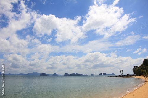 beach and sea under white cloud.