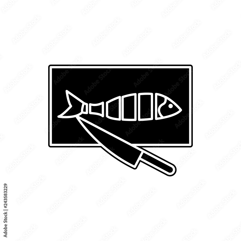 fish on a kitchen board icon. Element of fish production for mobile concept and web apps icon. Glyph, flat icon for website design and development, app development