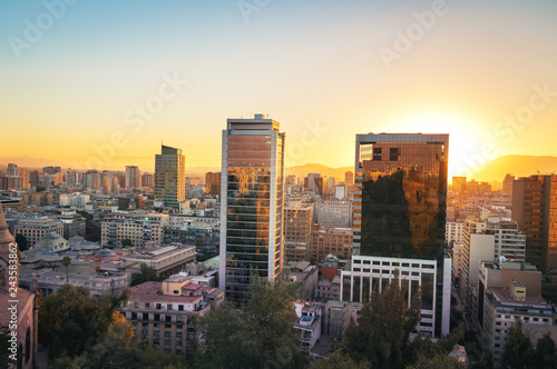 Modern buildings in dowtown Santiago at sunset - Santiago  Chile