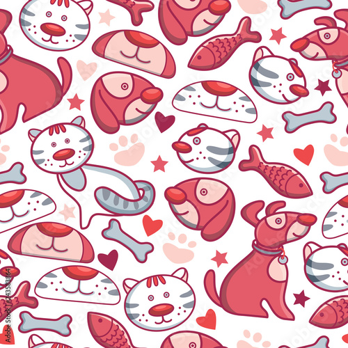 Veterinary seamless pattern vector pet animal puppy kitty character on vetclinic vetshop backdrop illustration cat dog on vet clinic background doggish pussycat wallpaper photo