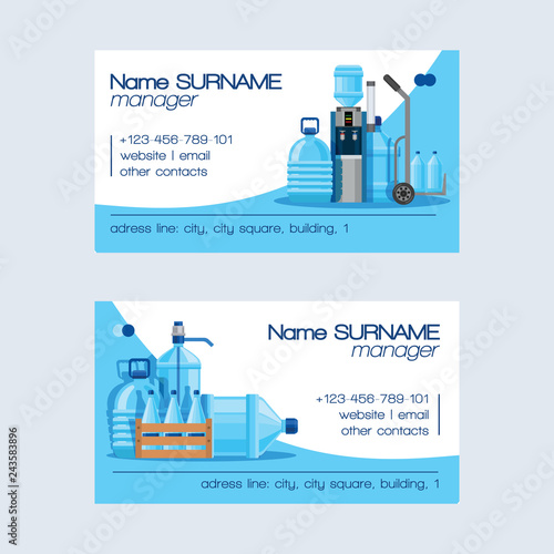 Water bottle vector man woman character delivering clean water drink liquid aqua bottled in plastic container backdrop illustration delivered ottling water background
