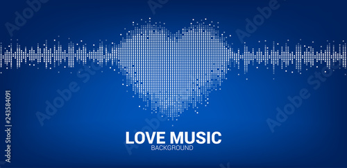 Sound wave heart icon Music Equalizer background. love music visual signal pixel style