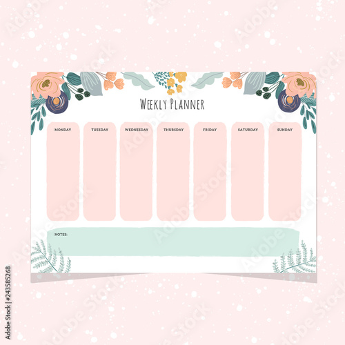weekly planner with sweet floral frame