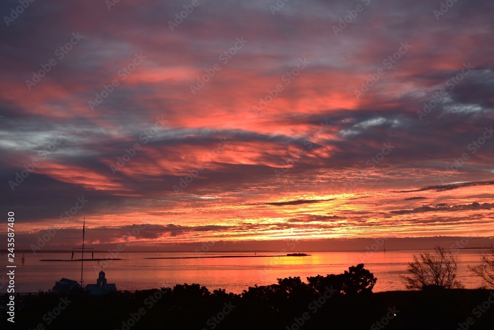 Sunrise over Charleston harbor