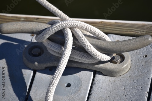Nautical knot tied to a dock cleat