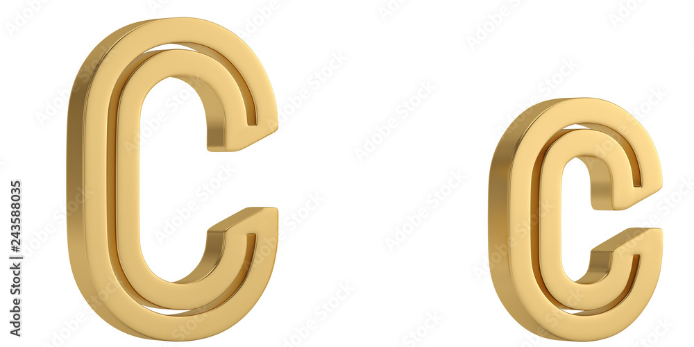 Gold metal c alphabet isolated on white background 3D illustration. Gold metal c alphabet isolated on white background 3D illustration.