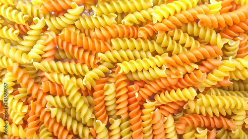 closeup of italian pasta noodles coloured fusilli