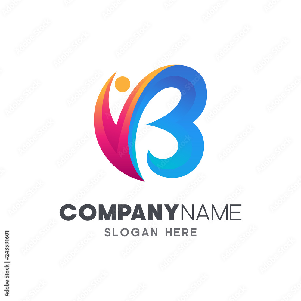 initial letter B with people shape, logo design template initial letter B with people shape, logo design template