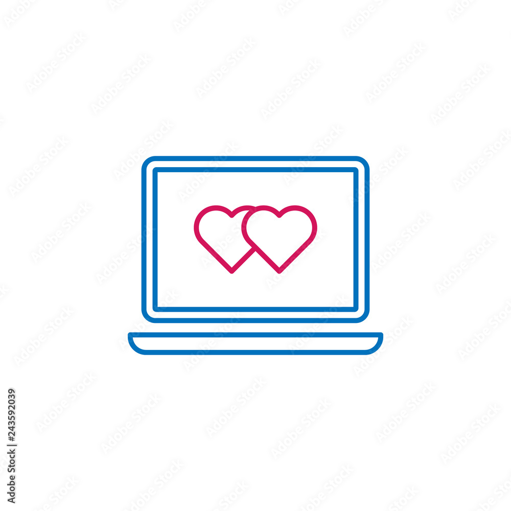 heart, computer, love, matching icon. Element of romance for mobile concept and web apps illustration. Thin color line icon for website design and development, app development