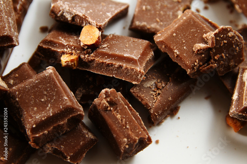 Chocolate background / Chocolate is a usually sweet, brown food preparation of roasted and ground cacao seeds