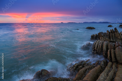 Amazing beautiful Nature of Sunset Over the Sea with Twilight Sky at Sabah Borneo