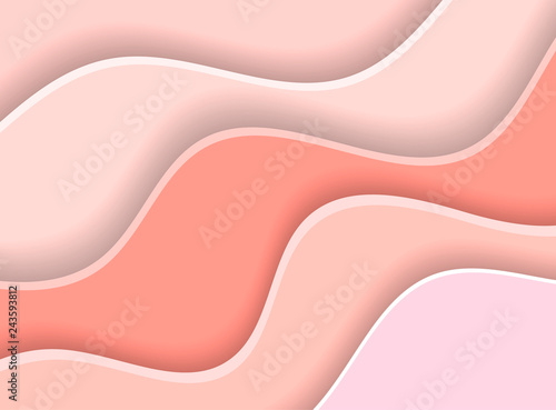 Vector Abstract Background, Papere Art Style, Color of the 2019 Year: Living Coral, Flat Shapes.