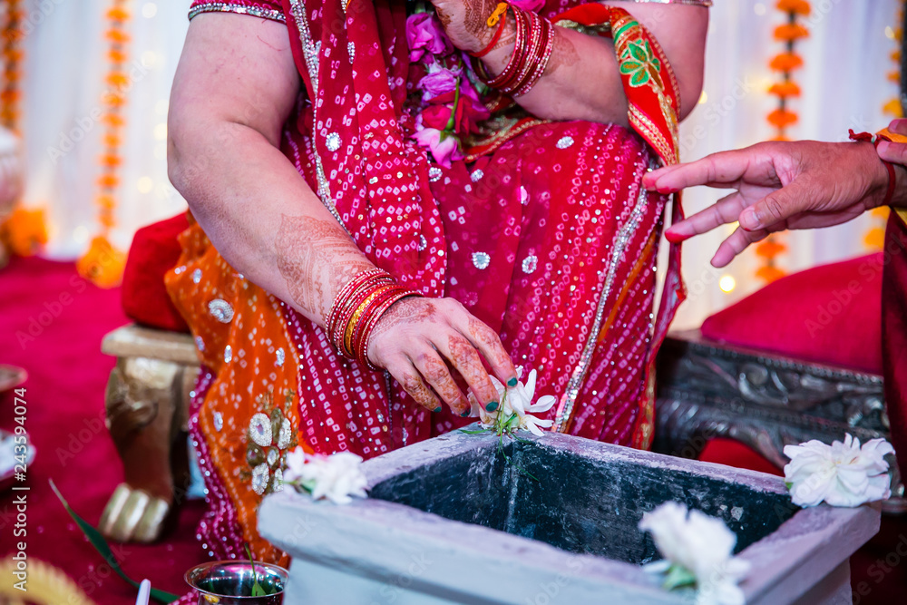 Indian pre wedding ceremony haldi ritual sacred fire