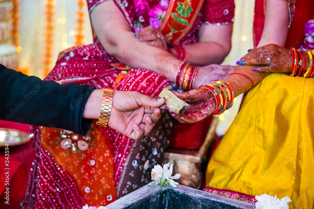Indian pre wedding ceremony haldi ritual sacred fire