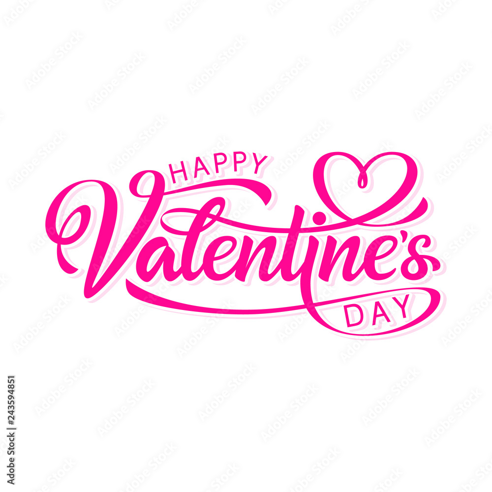 Happy valentines day, beautiful inscription on an isolated white background. Handwritten, calligraphic text Valentine's Day. Vector Illustration - Vector