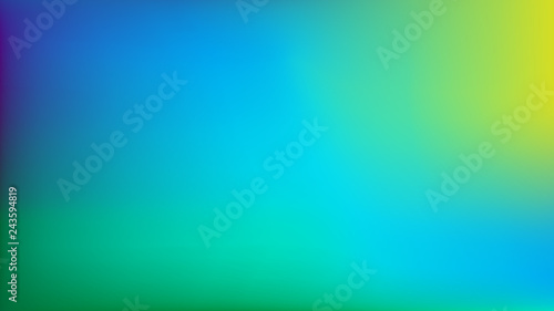 Blue to Lime Green Blurred Vector Background. Navy Blue, Turquoise, Yellow, Green Gradient Mesh. Trendy Out-of-focus Effect. Dramatic Saturated Colors. HD format Proportions. Horizontal Layout.
