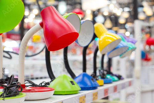 Colorful Reading lamps on the shelf