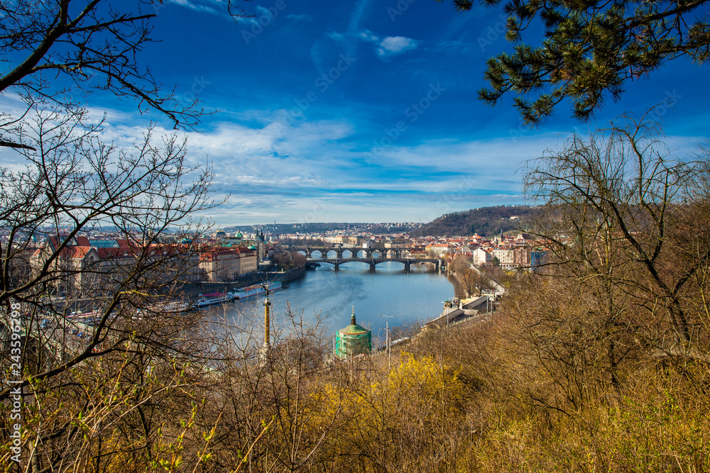 Prague city seen from the Letna hill in a beautiful early spring day