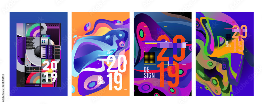 2019 New Poster Design Template. Trendy Vector Typography and Colorful Illustration Collage for Cover and Page Layout Design Template in eps10 2019 New Poster Design Template. Trendy Vector Typography and Colorful Illustration Collage for Cover and Page Layout Design Template in eps10