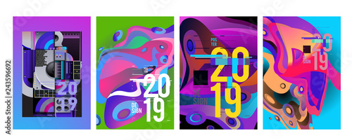 2019 New Poster Design Template. Trendy Vector Typography and Colorful Illustration Collage for Cover and Page Layout Design Template in eps10 © yahya