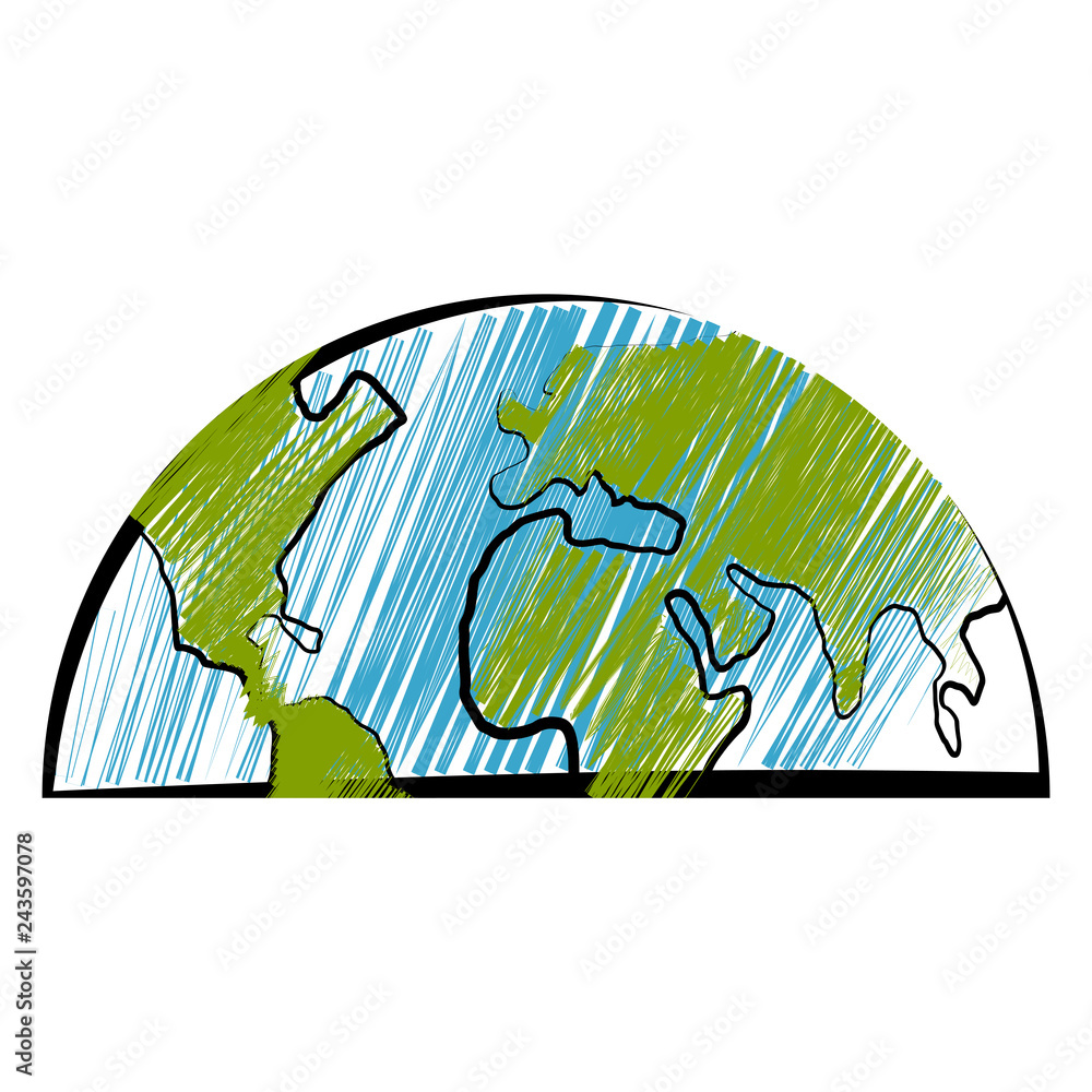 Isolated sketch of a half earth icon. Vector illustration design