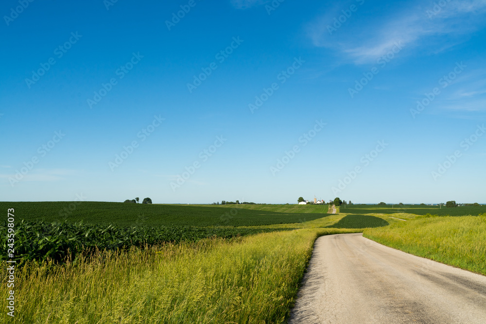 Obraz premium Country road in the rural Midwest. Bureau County, Illinois, USA