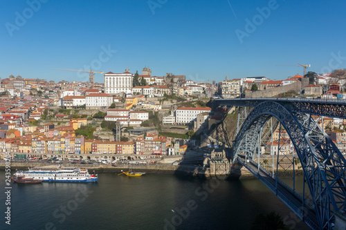 View of the historic city of Porto with famous bridge Ponte dom Luis
